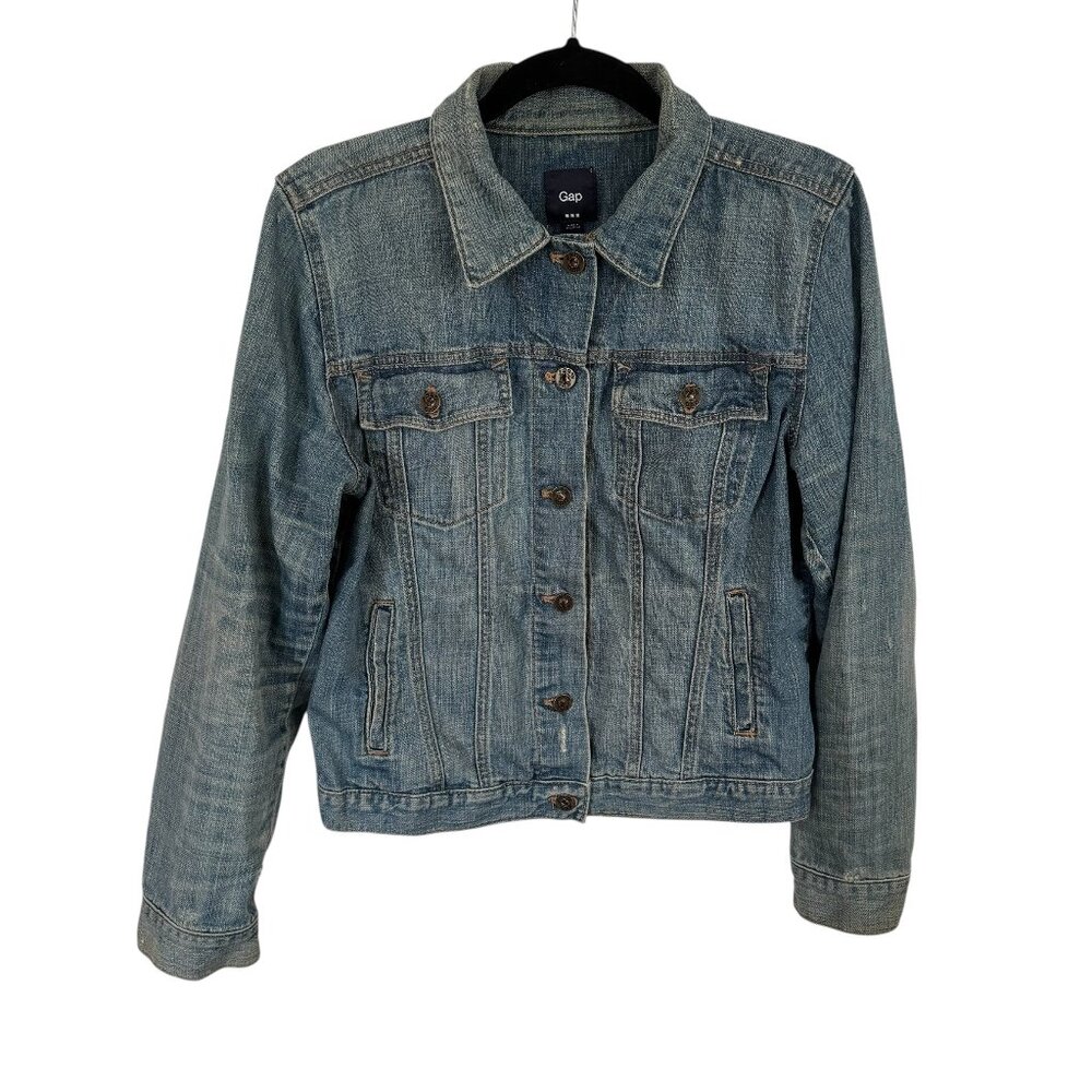 Vintage Gap Medium Wash Cotton Denim Jean Jacket Short Length Size L GUC